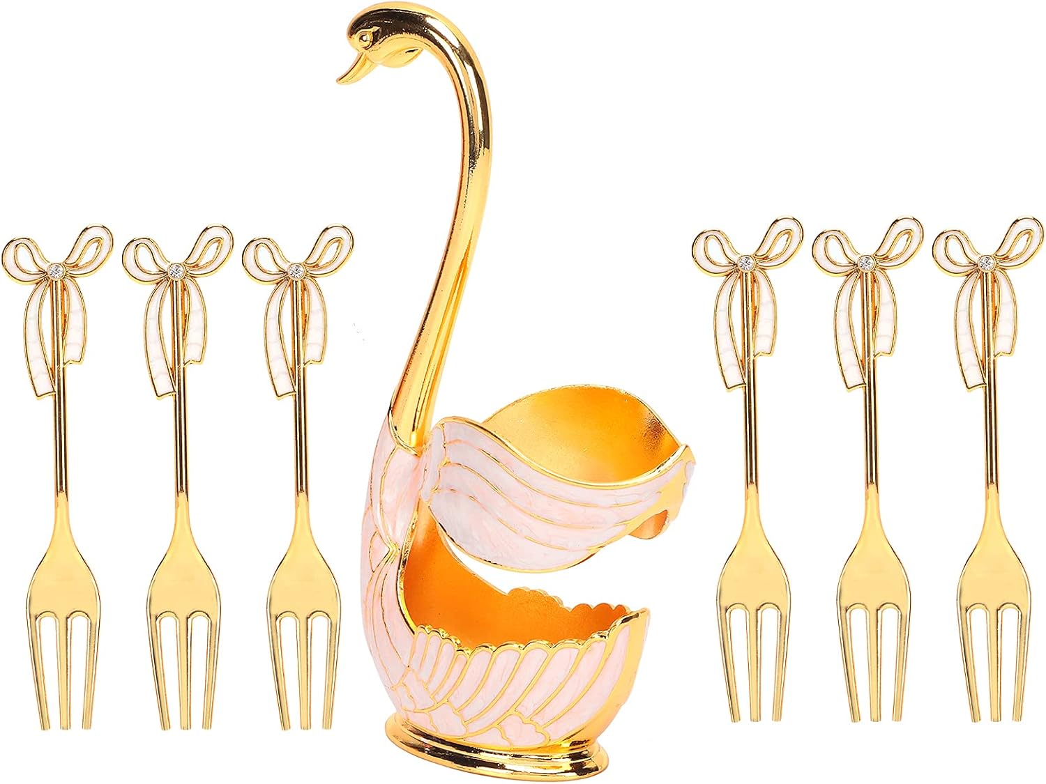 Tbest Cutlery,Tableware Sets Coffee Fruit Dert Spoons Household Tableware with Holder Decoration (Gold + fork)
