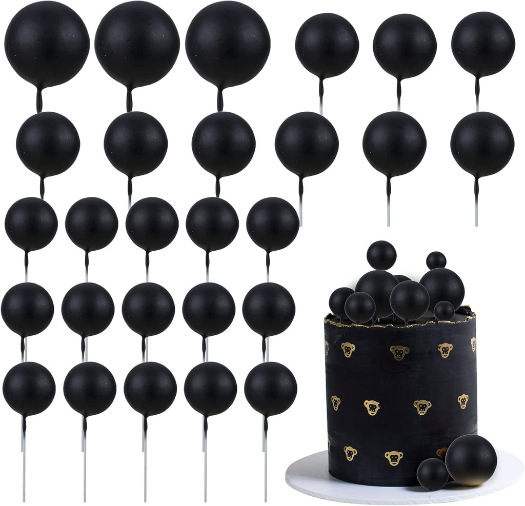 Gyufise 30Pcs Mini Balloon Cake Topper Foam Ball Cake Picks Cupcake Faux Pearl Balls DIY Cake Insert Topper Decoration for Anniversary Graduation Birthday Party Baby Shower Black