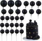 Gyufise 30Pcs Mini Balloon Cake Topper Foam Ball Cake Picks Cupcake Faux Pearl Balls DIY Cake Insert Topper Decoration for Anniversary Graduation Birthday Party Baby Shower Black