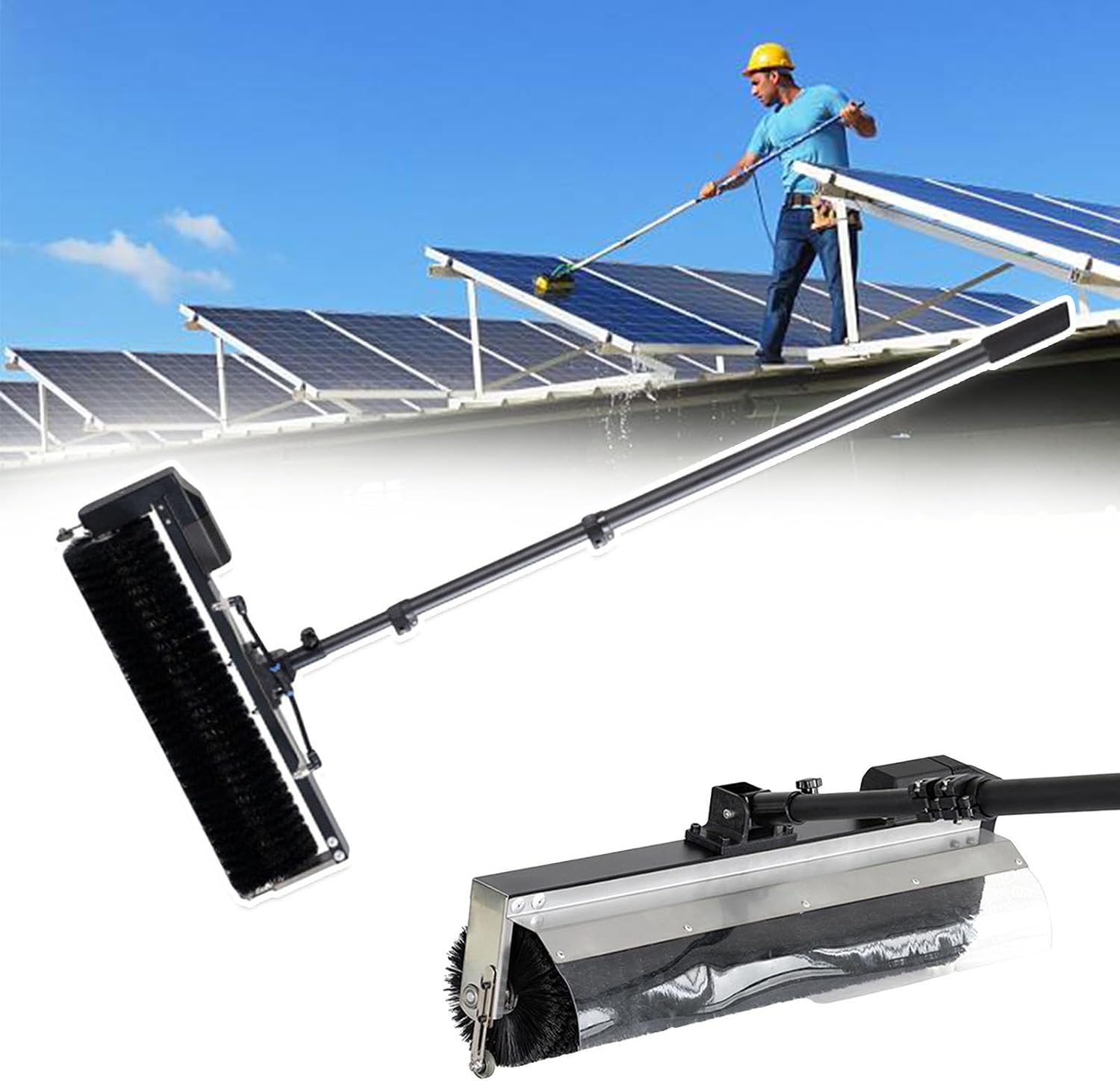 Solar Panel Electric Cleaning Tool,7.5m Solar Panel Cleaning Brush- with Rotating/-No Dead Corner Cleaningtelescopic Handle Brush for Outdoor Cleaning