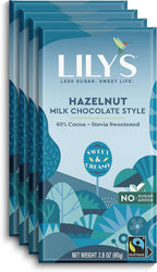 LILY'S Hazelnut Milk Chocolate Style No Sugar Added, Sweets Bars, 2.8 oz 4 Count (Pack of 1)