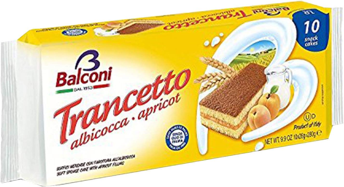 Balconi Trancetto Apricot 10 Snack Cakes, 280 Grams (Pack of 4)