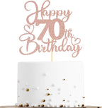 Sotpot 1 Pack 70th Birthday Cake Topper Double-sided Rose Gold Glitter Cake Pick Cake Decoration for Happy 70th Birthday Anniversary Party Decorations