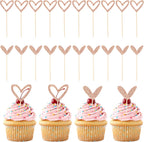 24 Pack Mini Love Heart Cupcake Toppers, Rose Gold Glitter Cake Picks for Valentine's Day Wedding Bridal Shower, Small Heart Shaped Dessert Toppers Engagement Party Decorations