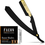 Facón Straight Razors for Men - Professional Barber Straight Edge Razor Kit with 100 Blades, Classic Stainless Steel Barbero Shaver for a Smooth & Precise Shave, Premium Barber Razor for Men's Shaving