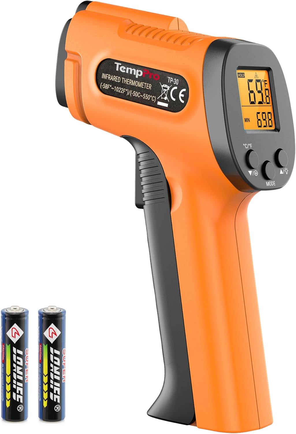 TempPro TP30 Infrared Thermometer Gun, Laser Thermometer for Cooking, Pizza Oven, Griddle, Engine, HVAC, Temperature Gun with Adjustable Emissivity & Max Measure -58°F ~1022°F (Previously ThermoPro)