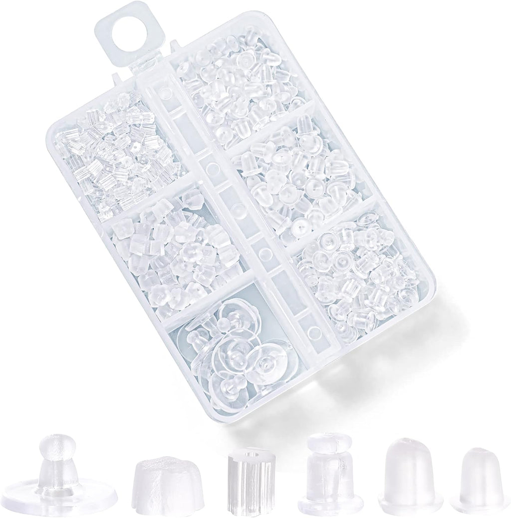 6 Styles Silicone Earring Backs for Studs, 600 Pcs Clear Soft Earring Backings Hypoallergenic Plastic Rubber Earring Backs Clutch Stoppers Replacement Kits for Fish Hook Earring Studs Hoops