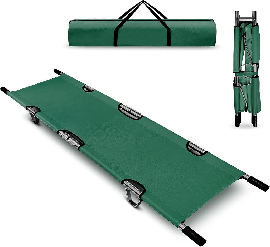 Folding Stretcher for Medical Emergency with Heavy Duty Handles, Straps and Carrying Case, High-Grade Aluminum Alloy Portable Travel Emergency Medical Stretcher for Patient Transport (Green)