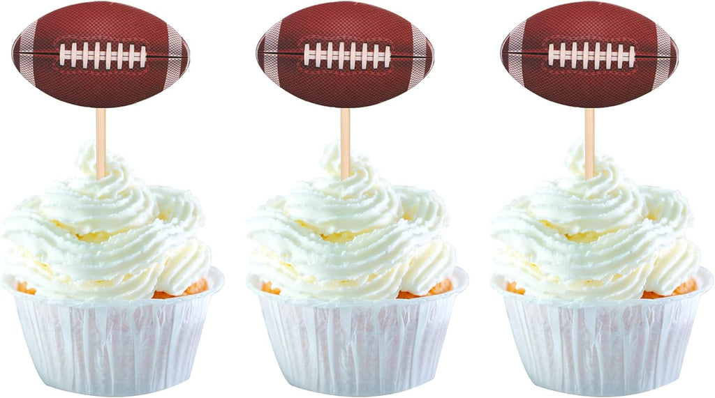 24 Pack American Football Cupcake Toppers Assembled Rugby Ball Cupcake Picks for Super Rugby Sports Theme Baby Shower Kids Birthday Party Cake Decorations