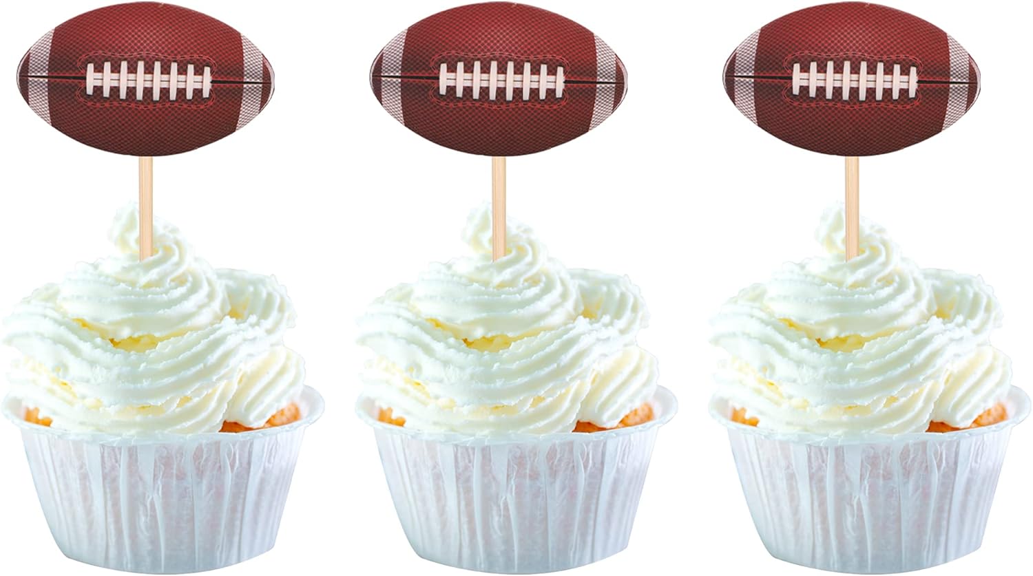 24 Pack American Football Cupcake Toppers Assembled Rugby Ball Cupcake Picks for Super Rugby Sports Theme Baby Shower Kids Birthday Party Cake Decorations
