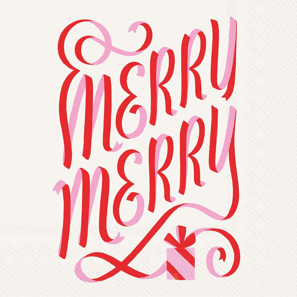 IHR Christmas 3-Ply Deluxe Paper Napkins, 20-Count Cocktail Beverage Size, Merry Merry