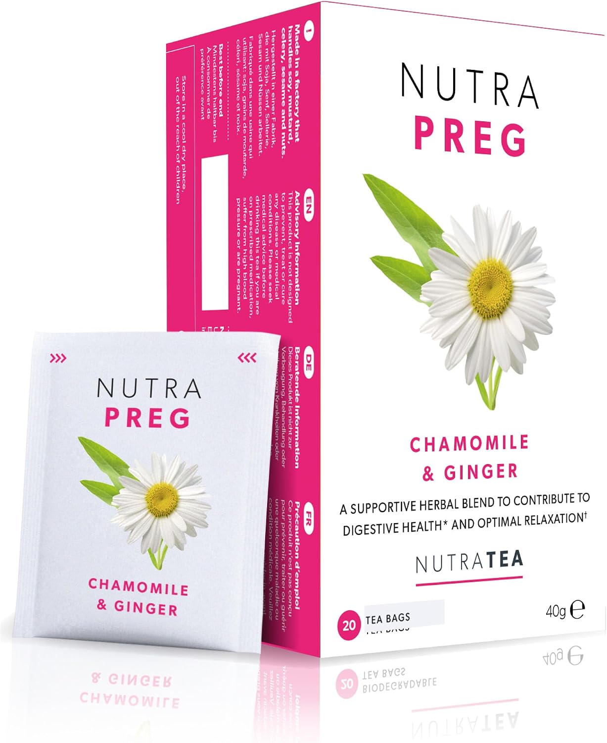 NUTRAPREG - Pregnancy Tea | Morning Sickness Tea - Help Ease Nausea & Support Mothers Wellbeing - Includes Ginger, Peppermint & Chamomile - 60 Enveloped Tea Bags - by Nutra Tea - Herbal Tea - (3 Pack)