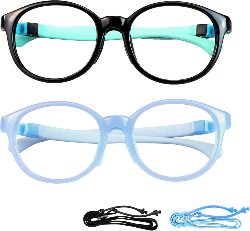 Kids Blue Light Blocking Glasses 2 Pack UV400 Protection Anti Blue Ray Computer Glasses for Boys Girls Age 3-12