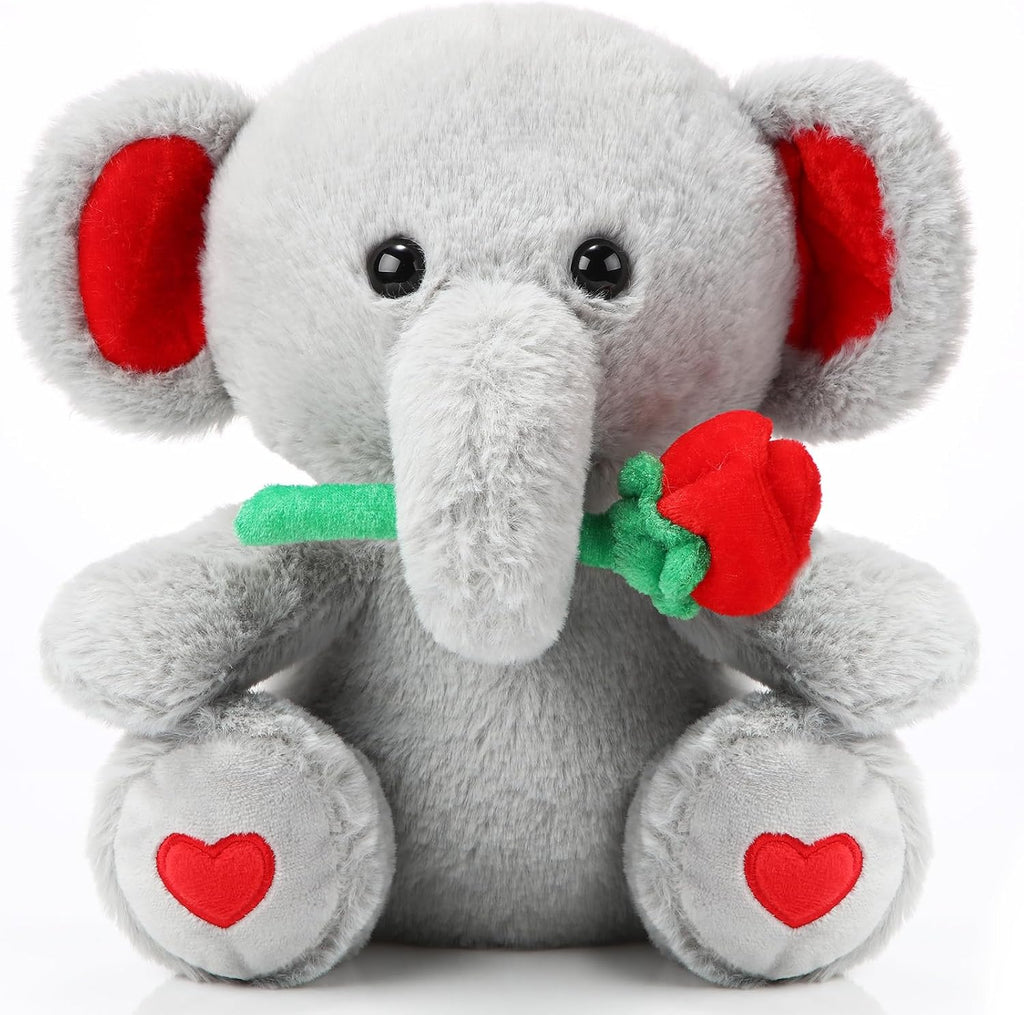 Halloscume Valentine's Day Gifts Plush Elephant with Rose Heart Soft Stuffed Elephant Toys Gifts Cute Stuffed Animals for Girlfriend Boyfriend Lover Classroom Exchange Prizes Decor 10 Inch