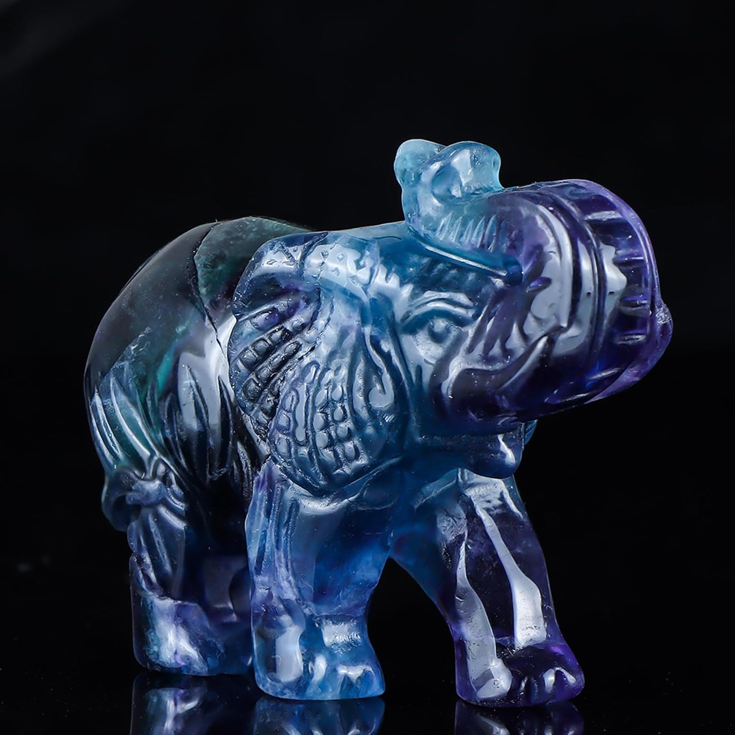 2.5" Rainbow Fluorite Crystal Elephant Decor Gemstone Hand Carved Animal Healing Statue Craft Home Office Gifts