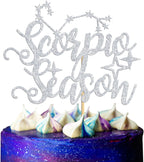 Scorpio Season Cake Topper, Big Scorpio Energy/October November Birthday Cake Decor, 12 Zodiac Constellation Birthday Party Decoration Supplies for Men Women, Silver Glitter