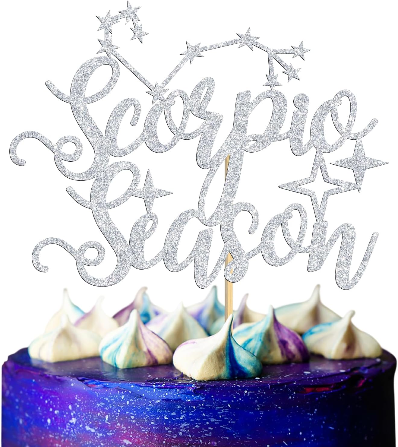 Scorpio Season Cake Topper, Big Scorpio Energy/October November Birthday Cake Decor, 12 Zodiac Constellation Birthday Party Decoration Supplies for Men Women, Silver Glitter