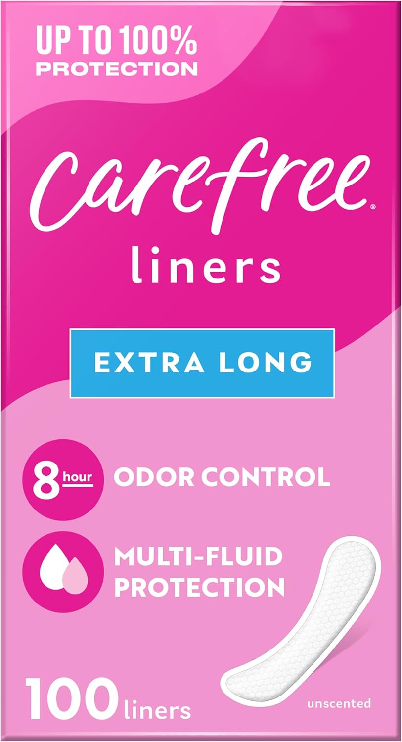 Carefree Panty Liners, Extra Long Liners, Unwrapped, Unscented, 100ct