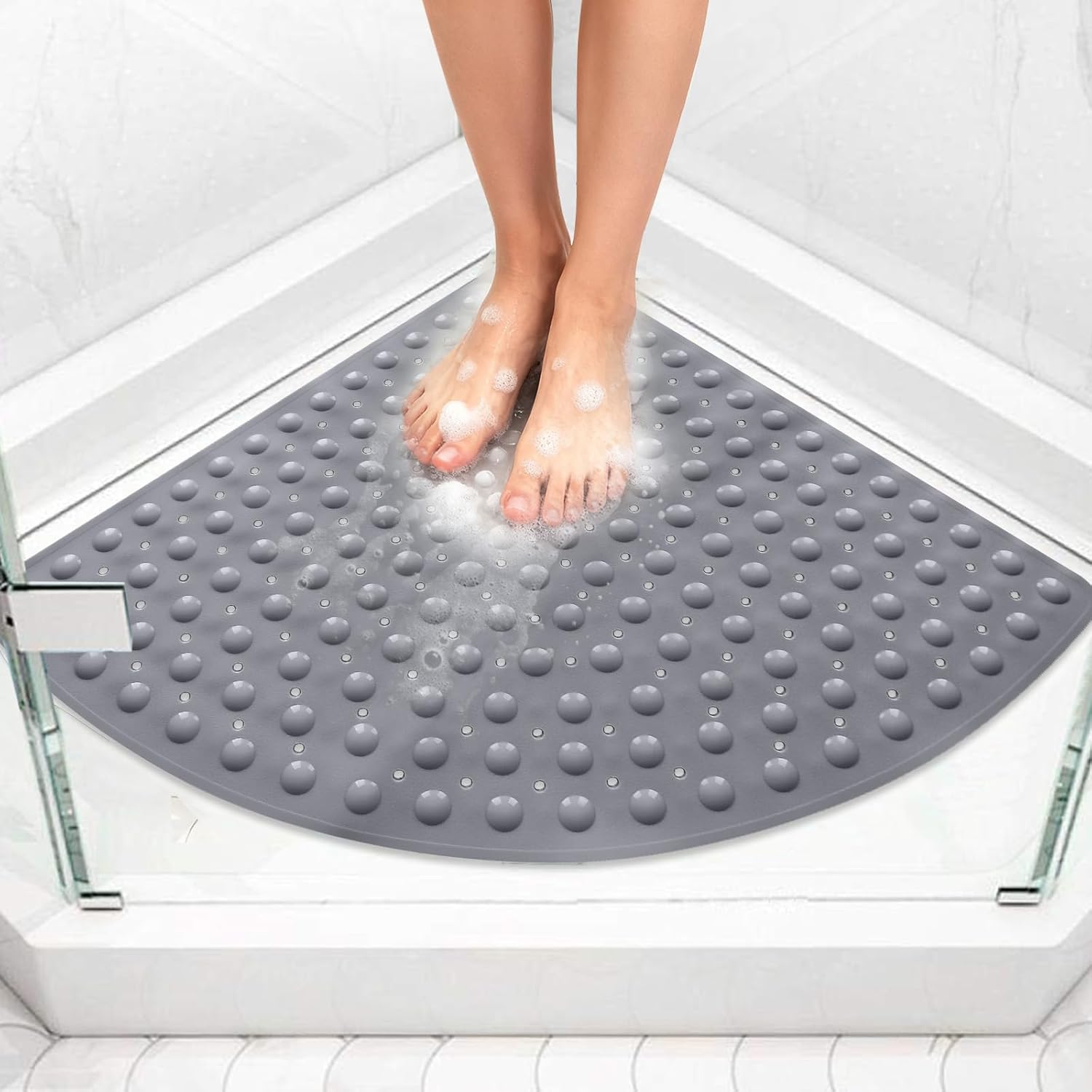 Shower Mat Non Slip: 27.5 X 27.5 Inch Large Corner Shower Mats for Inside Shower - Soft TPE Shower Floor Mat Anti Slip