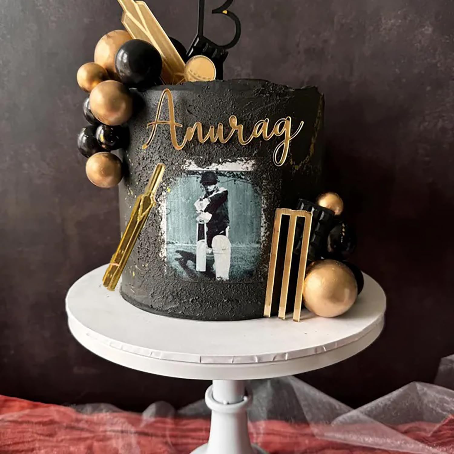 Happy Birthday Cake Topper, Cricket Cake Decorations,Cricket Bat Cupcake Toppers,Cricket Party Decorations for Cricket Player, 4 Pieces