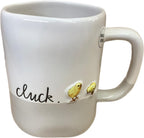 Rae Dunn Cluck Coffee Mug, 14 oz, Farmhouse Style with Chicks & Chickens, White/Beige Colorblock
