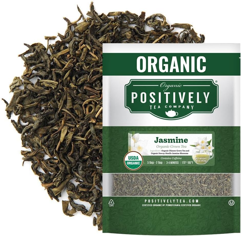 Organic Positively Tea Company, Jasmine Green Tea, Loose Leaf, 16 Ounce