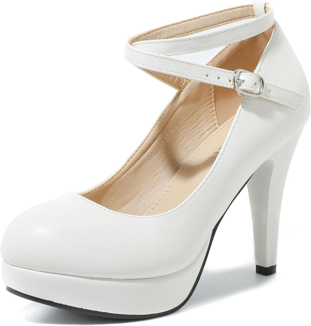 fereshte Women's Platform Pumps, Ankle Strap, High Heel, Closed Toe, Party Wedding Dress Shoes