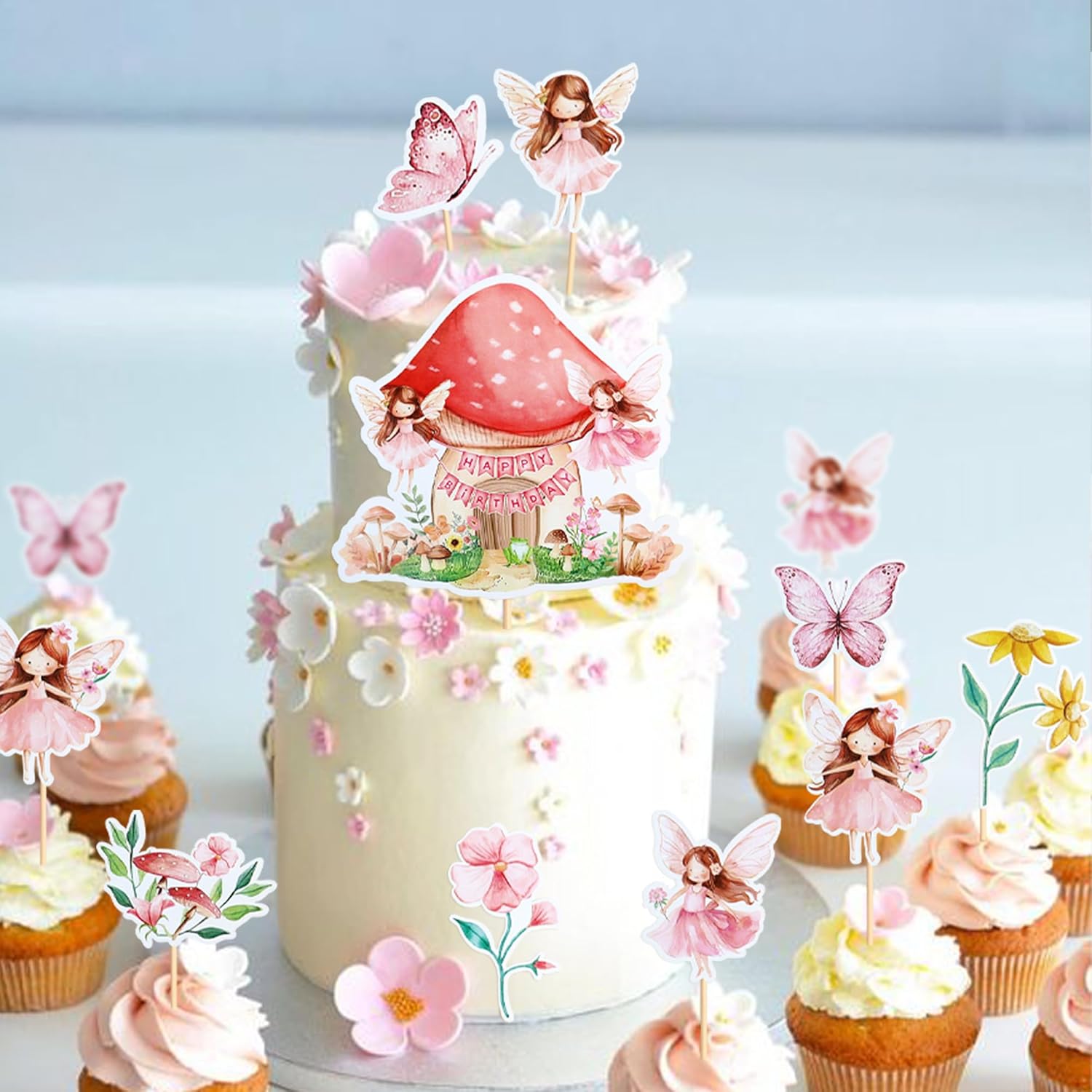 Fairy Cupcake Toppers,25 PCS Fairy Cake Topper,Fairy Birthday Party Decorations,Fairy First Birthday Decorations