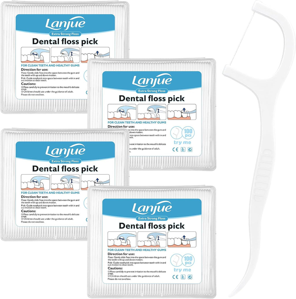 400 Count Dental Floss Picks, Travel Dental Flossers with 4 Portable Case Toothpicks Sticks Dental Tooth Picks Flosser Dental Floss Cleaner Dental Floss Sticks for Family Teeth Cleaning