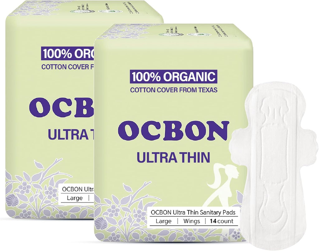 Unscented Ultra Thin Sanitary Pads (28 Count, Large) – Organic Cotton Feminine Pads with Wings for Women, Super Absorbent & Soft, Period Protection, Hypoallergenic