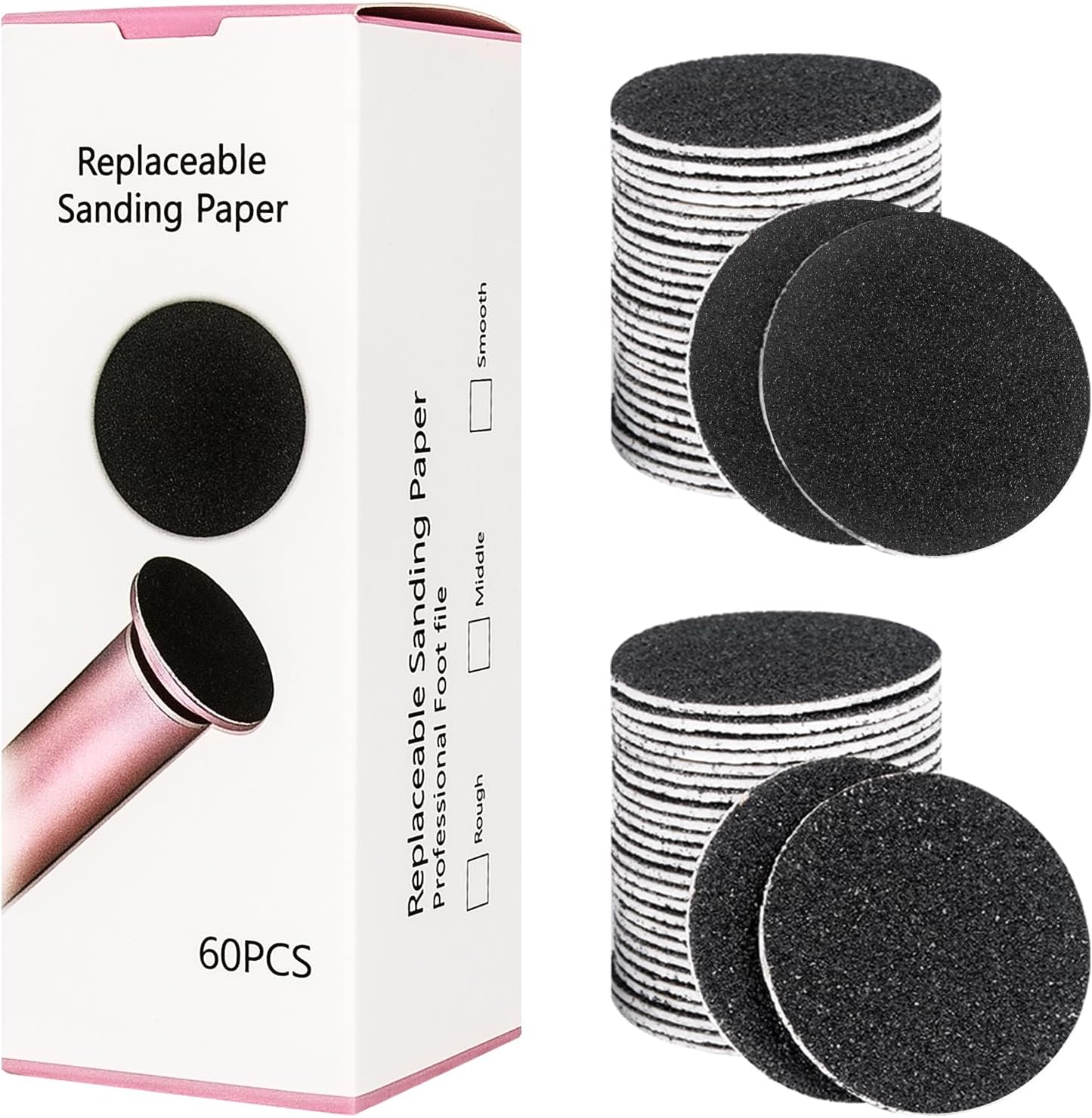 Krofaue 60 PCS Replaceable Sandpaper Discs - 80 & 100 Grit Pad Refills for Electric Foot File Callus Remover - Dead Skin and Calluses Removal