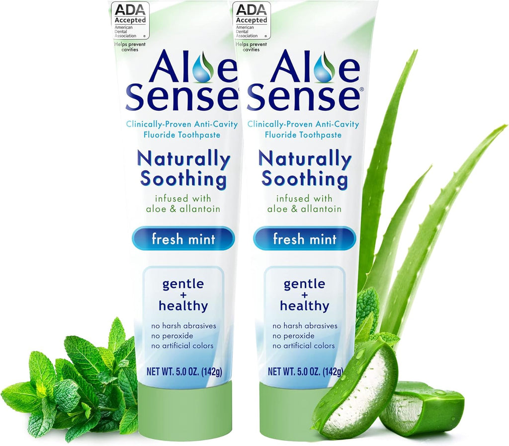 Naturally Soothing Toothpaste for Sensitive Teeth and Gum Care with Aloe Vera, Allantoin & Fresh Mint Flavor, Gentle & Natural, ADA Approved (5-oz, 2 Count)