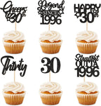 24Pcs Glitter Black Cheers to 30 Cupcake Toppers Straight Outta 1996 Legend Since 1996 Happy 30th Thirty Cupcake Picks for 30th Birthday Wedding Anniversary Party Cupcake Decoration