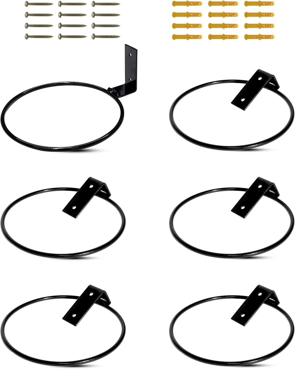 vensovo 6 Pack 6 Inch Wall Mounted Plant Holder - Heavy Duty Metal Flower Pot Hanger Rings - Space Saving Bracket Hooks for Indoor Outdoor Plants Decor, Black