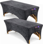 2 Pk of Velvet Stretchy Massage Bed Table Sheet Cover for Lash Bed or Massage Table with Pocket and Cut-Out for Leg RooM (Dark Gray Velvet)