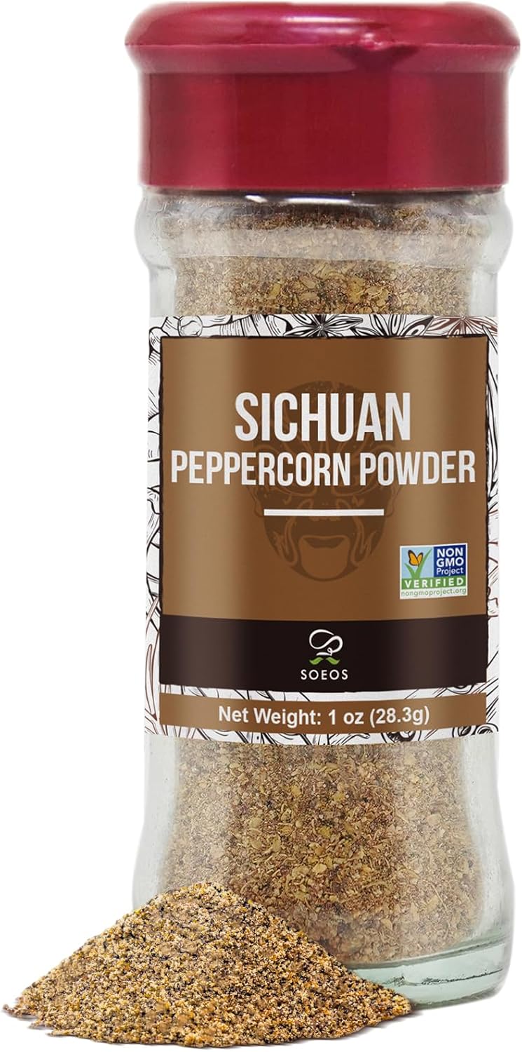 Soeos Sichuan Peppercorn Powder 1oz (28.3g), Non-GMO Verified, Szechuan Peppercorn, Ground Sichuan Green Peppercorns, Green Sichuan paper Powder, Mapo Tofu Essential Ingredient