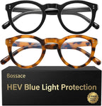 2 Pack Round Blue Light Glasses for Women, TR90 Computer Glasses with Spring Hinge for All-Day Comfort, Anti UV Glare & Eyestrain