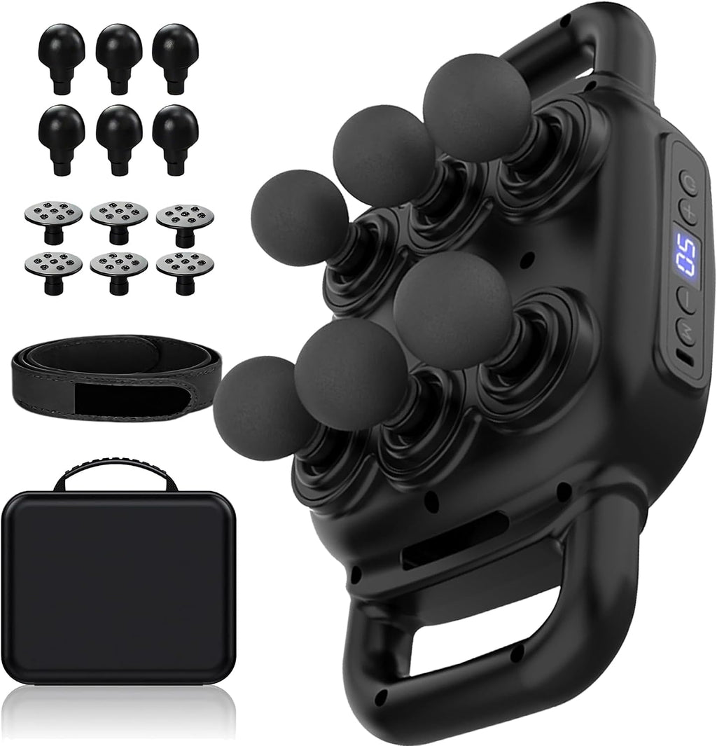 Six Head Massage Gun, 50 Intensity Levels & 9 Massage Modes, Equipped with 3 Different Massage Heads, Massage Gun with Adjustable Belt Ideal Gifts for Women, Men, Mom, and Dad
