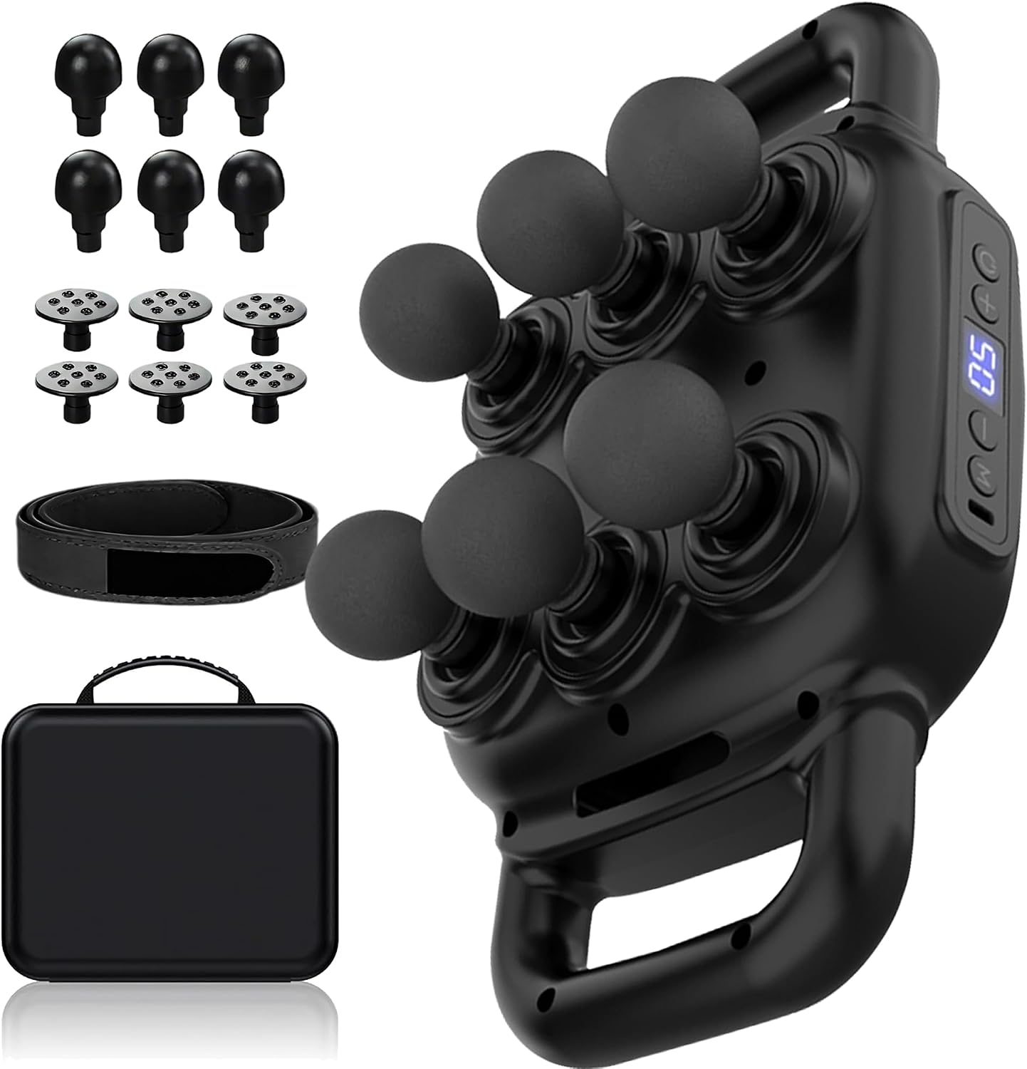 Six Head Massage Gun, 50 Intensity Levels & 9 Massage Modes, Equipped with 3 Different Massage Heads, Massage Gun with Adjustable Belt Ideal Gifts for Women, Men, Mom, and Dad