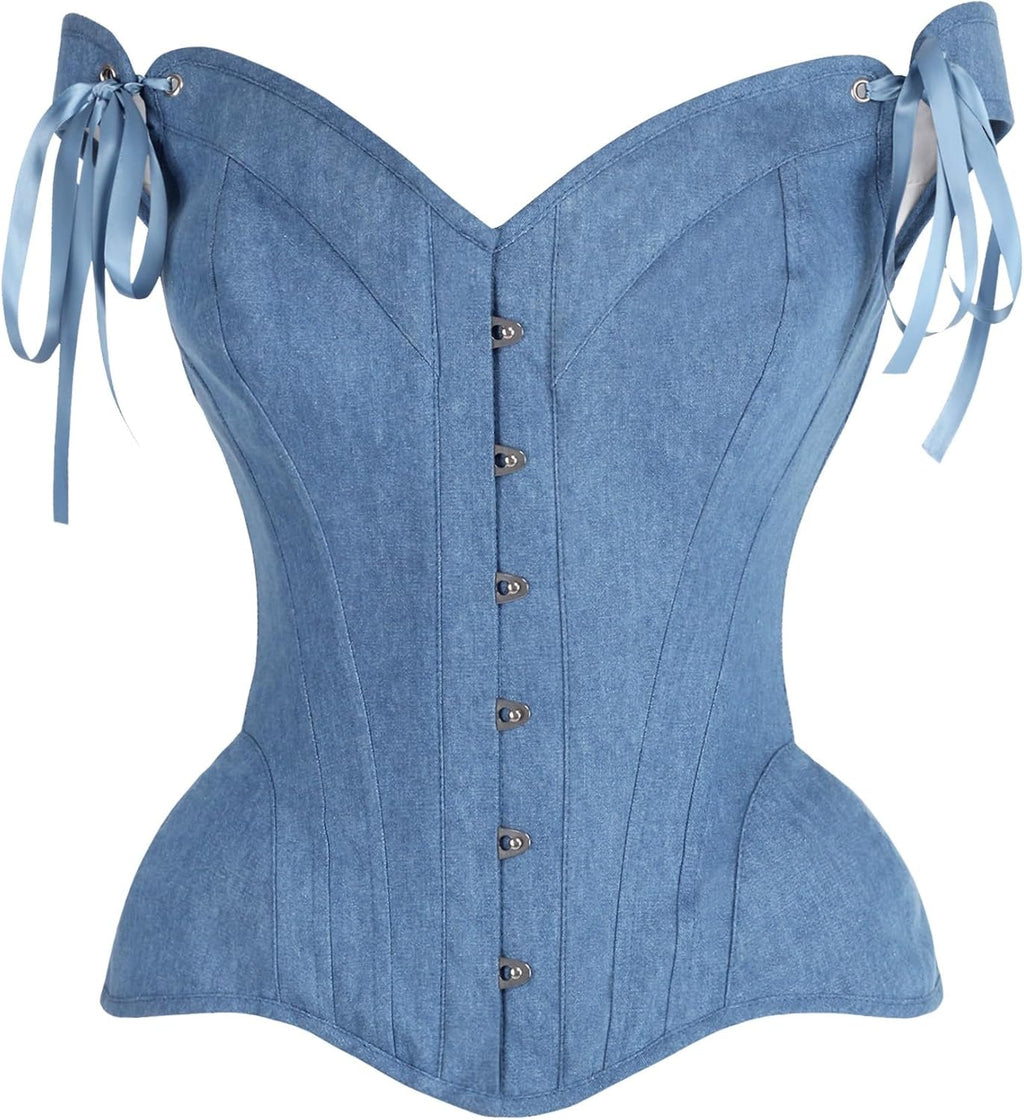 Daisy corsets Women's Daisy Corsets Top Drawer Blue Denim Steel Boned Corset W/Straps
