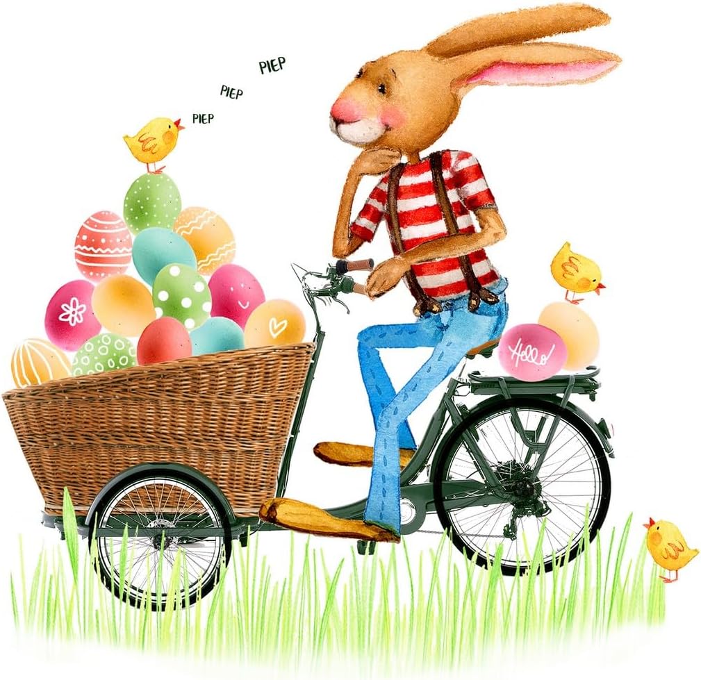 20 Napkins Easter Bunny with Egg Trolley as Table Decoration Paper Napkins with Motif Also for Decoupage and Decoupage 33 x 33 cm