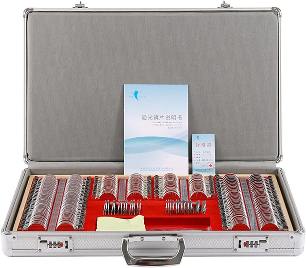 NICHOY 266 Pcs Optical Trial Lens Set,Optometry Kit Metal Rim,Aluminum Case Ophthalmic Lenses,Password Metal Packing Box,Large Aperture Optometry Box(Color:Sliver,Size:a Set)