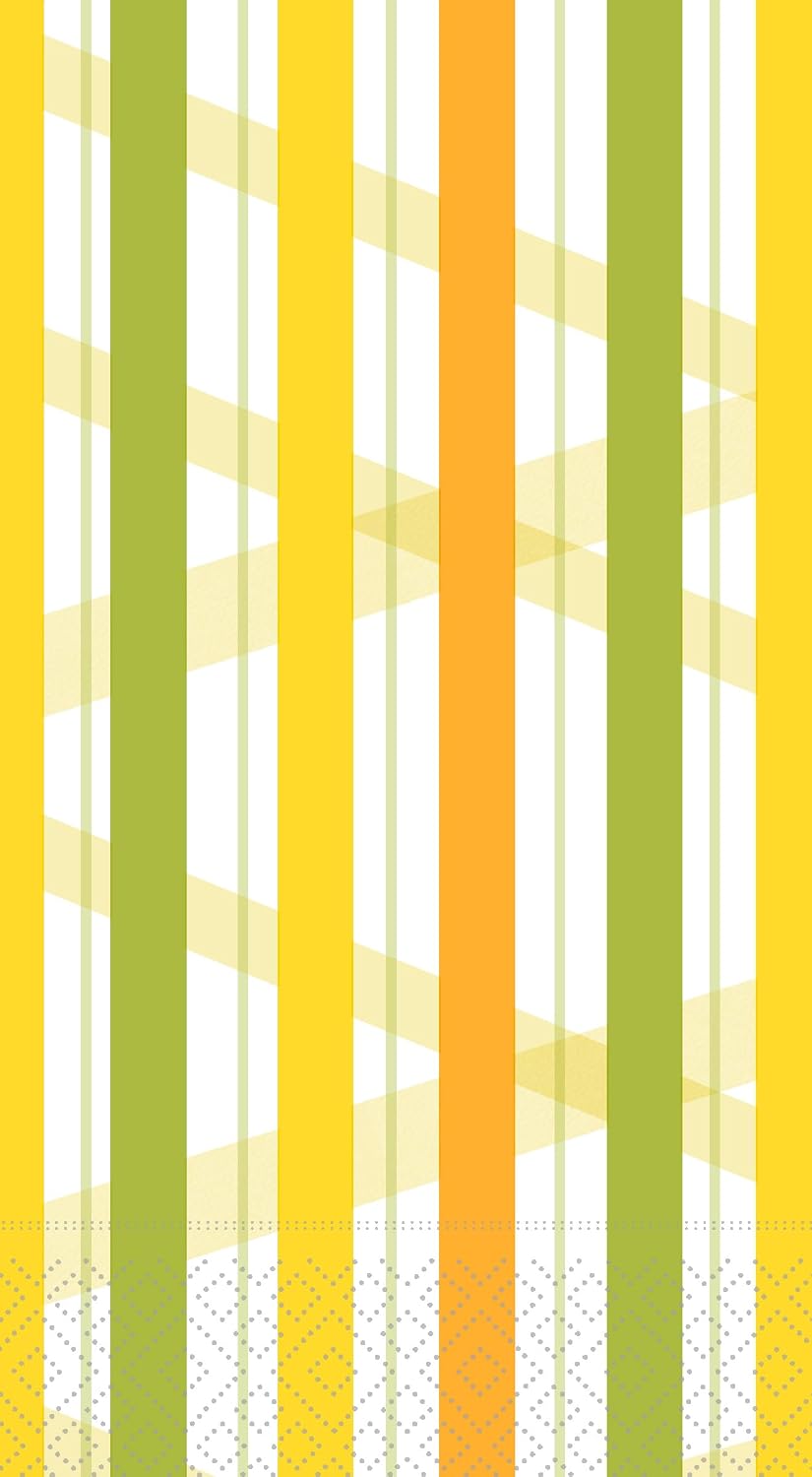 IHR Ideal Home Range Dinner Napkins Disposable 3-Ply Paper Hand Towels, 8.5" x 4.5", Summer Stripes Lemon, 16-Count