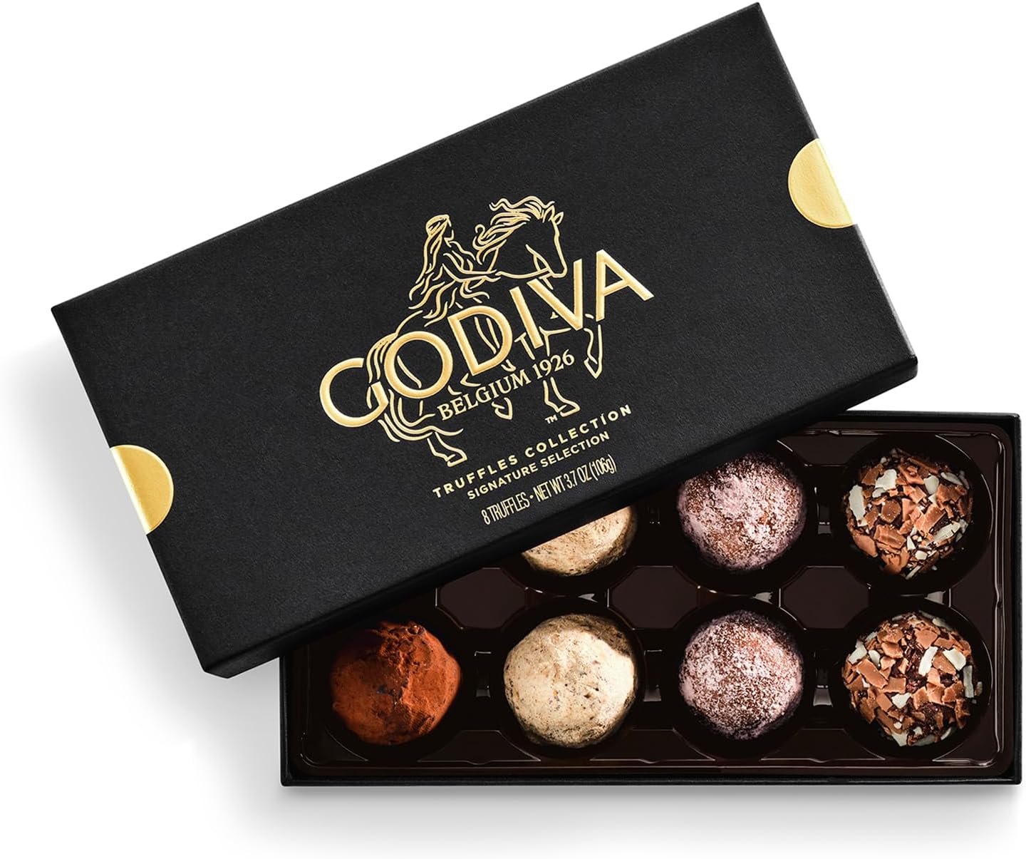 Godiva Signature Truffle Gift Box, Belgian Dark and Milk Chocolates with Ganache Center, Gourmet Gift for Birthdays, Holidays, Kosher, 8 Pc