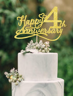 Happy 4th Anniversary Cake Toppers - 4th Wedding Anniversary Decorations, 4th anniversary cake topper, 4th Anniversary Party Decorations Four