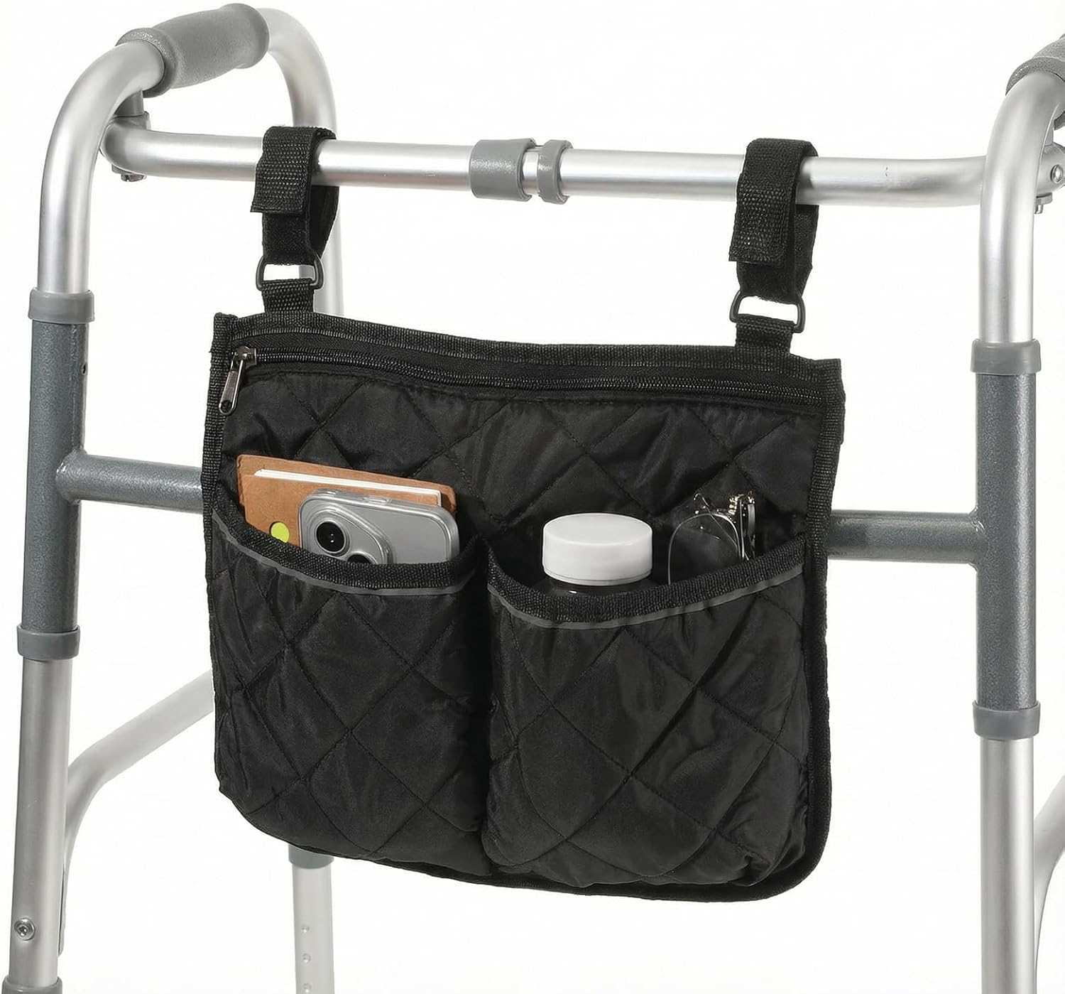 Walker Bag for Folding Walker Walker Basket with Reflective Safety Strips Foldable Wheelchair Storage Bag with 2 Adjustable Straps for Night Visibility Seniors Elderly, Large Capacity Organizer