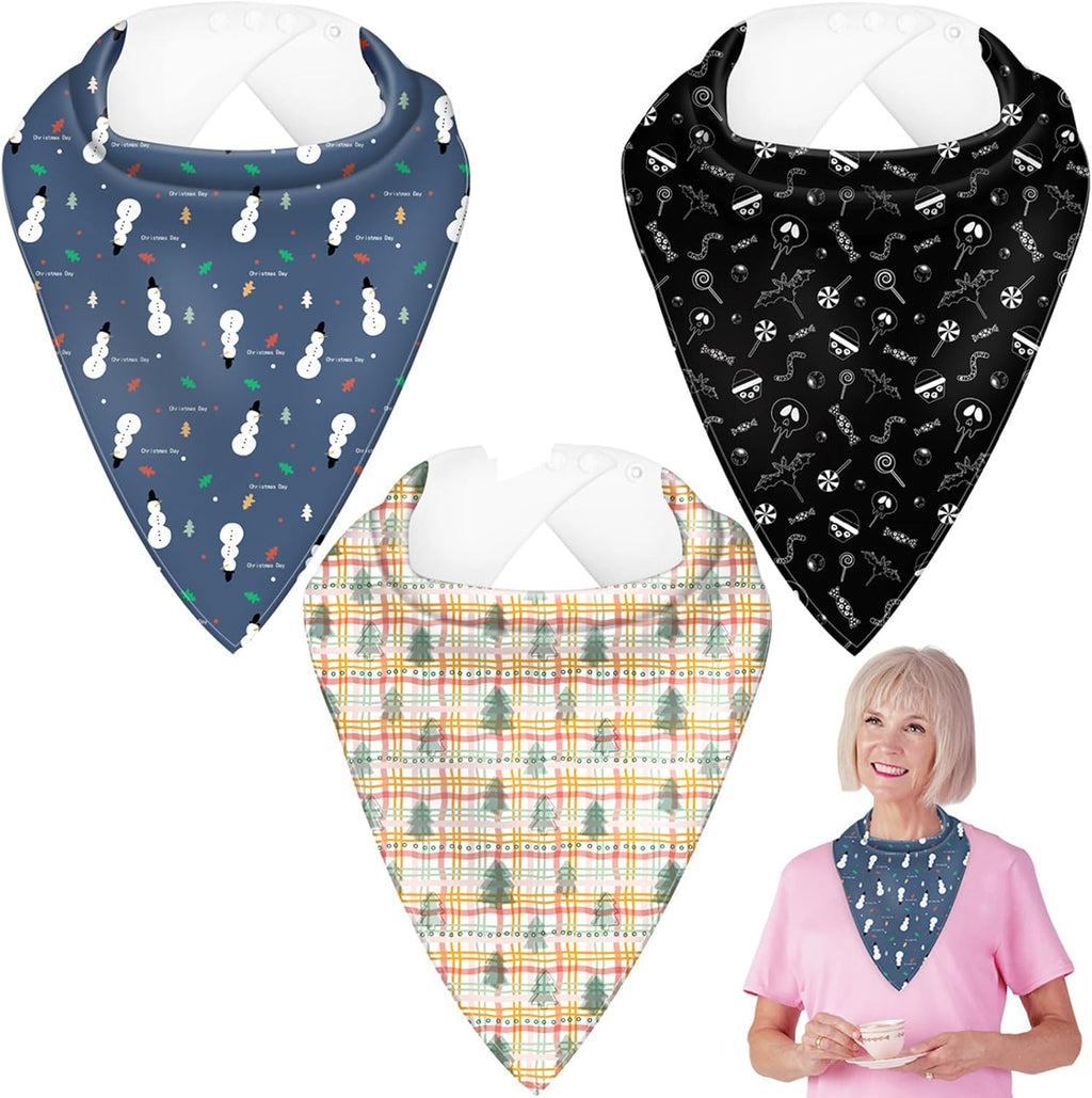 Adult Drool Bibs for Special Needs, 3 Pack Large Bandana Bibs with Adjustable Snaps, Soft and Absorbent Adult Bibs for Eating Clothing Protector for Elderly Women Men Teens Kids
