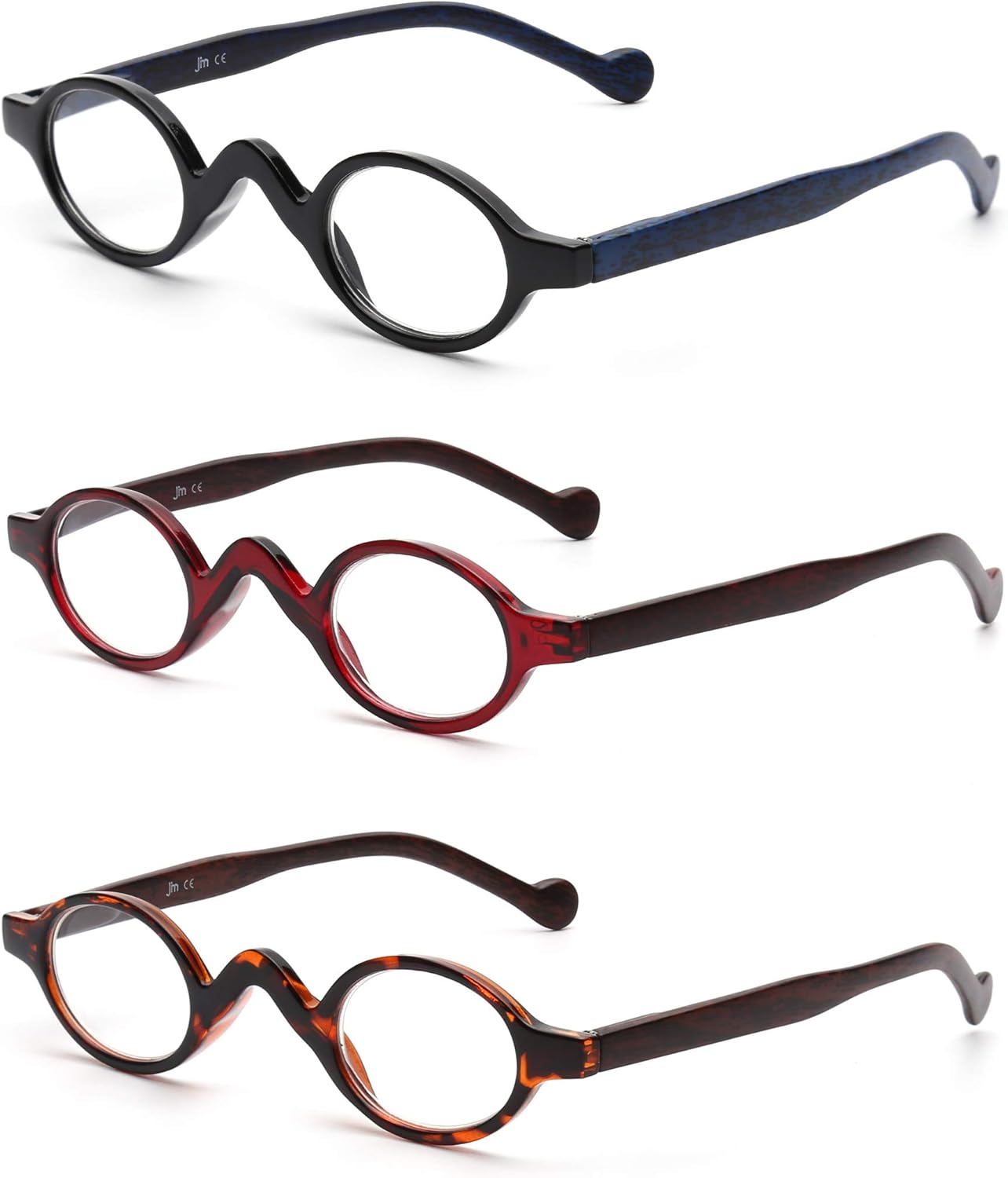 JM Set of 4 Retro Round Reading Glasses Spring Hinge Readers Men Women Glasses for Reading 4 Pack Mix
