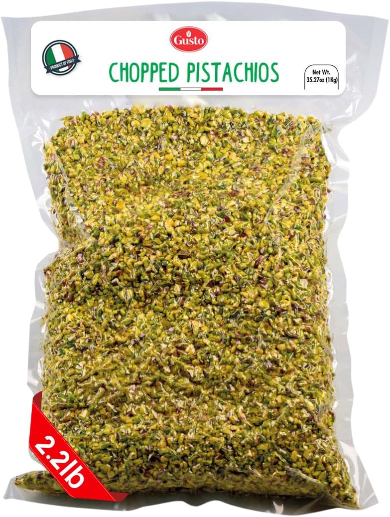 GUSTO ETNA Pistachios Chopped, 35.3 oz (1kg), Sicilian Raw Pistachio Crumbles, Cryo Sealed, Ice Cream Topping, Nuts, Product of Italy, Bronte, Sicily, Italy