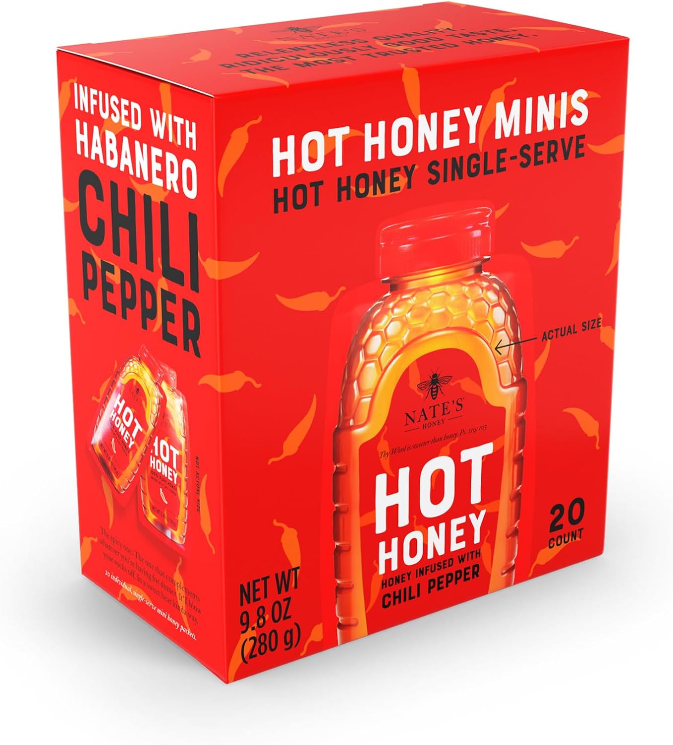 Nate's Hot Honey Minis - Single-Serve Hot Honey - 0.49oz Packets, 20ct box